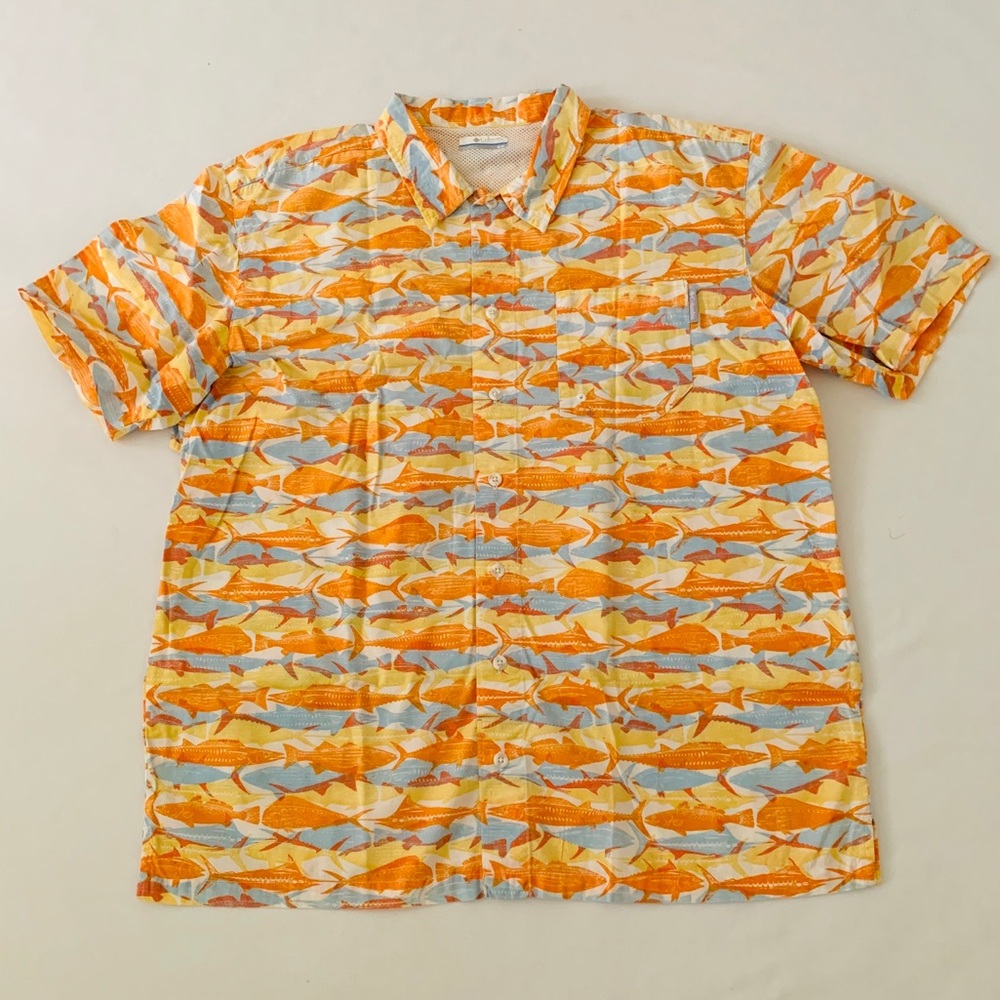 Men’s Columbia Fishing camp shirt blue & orange